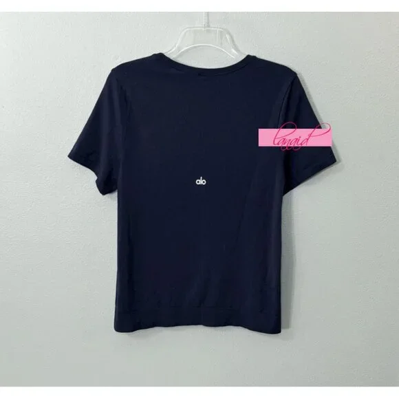 Alo CoolFit Performance Short Sleeve Tee Navy Anti-Bacterial Exercise Active XL - Picture 2 of 6